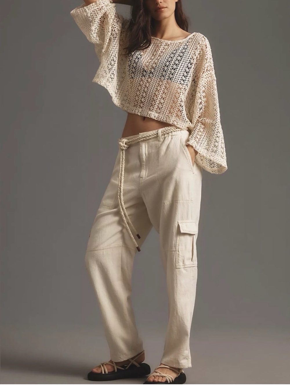 NWOT Anthropologie Pilcro Linen Casual Cargo Pants in Cream